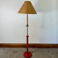 Fredrick Cooper Barley Twist Red Floor Lamp Brass Faux Painted Candlestick Parchment & Gold Stippled Shade