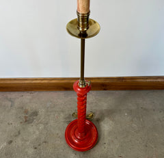 Fredrick Cooper Barley Twist Red Floor Lamp Brass Faux Painted Candlestick Parchment & Gold Stippled Shade