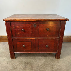 Vintage Wood Trunk, Chest with Faux Front Drawers Lift Top Storage