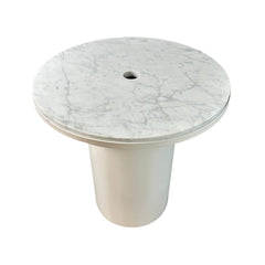 Cylinder Accent Table, Metal round White & Grey Marble top