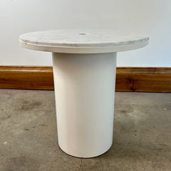 Cylinder Accent Table, Metal round White & Grey Marble top