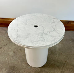 Cylinder Accent Table, Metal round White & Grey Marble top