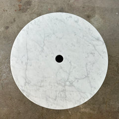 Cylinder Accent Table, Metal round White & Grey Marble top