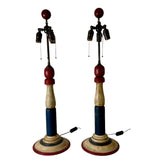 Pair of Nautical, Patriotic Table Lamps, Double Socket, Red White and Blue, Wood, sku: 032679