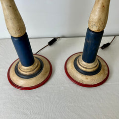 Pair of Nautical, Patriotic Table Lamps, Double Socket, Red White and Blue, Wood, sku: 032679