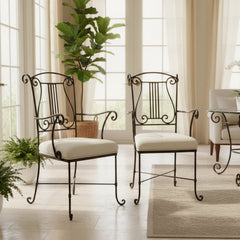 Lyre Back Armchair, Steel Frame, White Canvas Seat Cushion, sku: 032637