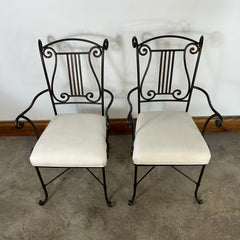 Lyre Back Armchair, Steel Frame, White Canvas Seat Cushion