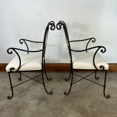 Lyre Back Armchair, Steel Frame, White Canvas Seat Cushion