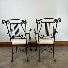 Lyre Back Armchair, Steel Frame, White Canvas Seat Cushion