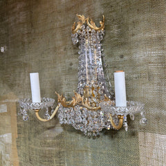 Crystal, Gold Plated Wall Sconces, Two Candle