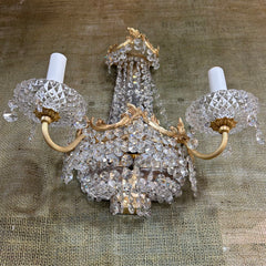 Crystal, Gold Plated Wall Sconces, Two Candle
