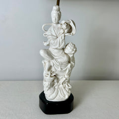 Pair of Vintage Blanc de Chine Porcelain Table Lamps with Beige Linen Shades, sku: 032634