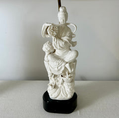 Pair of Vintage Blanc de Chine Porcelain Table Lamps with Beige Linen Shades, sku: 032634