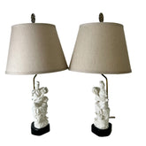 Pair of Vintage Blanc de Chine Porcelain Table Lamps with Beige Linen Shades, sku: 032634