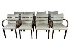 Constantini Pietro Italian Grey Leather High Lacquer Finish Dining Chairs, Set of 8