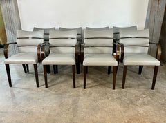 Constantini Pietro Italian Grey Leather High Lacquer Finish Dining Chairs, Set of 8