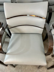 Constantini Pietro Italian Grey Leather High Lacquer Finish Dining Chairs, Set of 8