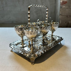 Antique Victorian Silver Plate Six Egg Cup Stand