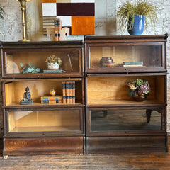 Antique "Macey" Barrister Oak Bookcase with Retractable Glass Doors