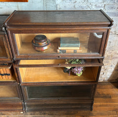 Antique "Macey" Barrister Oak Bookcase with Retractable Glass Doors