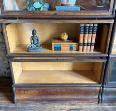 Antique "Macey" Barrister Oak Bookcase with Retractable Glass Doors