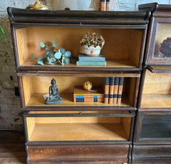 Antique "Macey" Barrister Oak Bookcase with Retractable Glass Doors