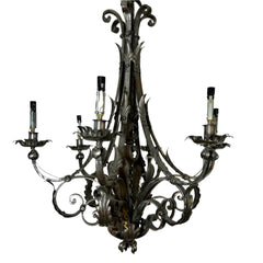 Chandelier, Gun Metal Finish, Ornate, Six-Arm