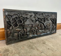 Island Scene, Hand Carved Wood Wall Hanging, Horizontal, sku: 032674