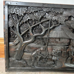 Island Scene, Hand Carved Wood Wall Hanging, Horizontal, sku: 032674