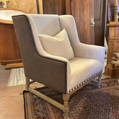 Anthwerpen Luca Arm Chair in Two Tone Ivory Linen Upholstery, Back Cushion