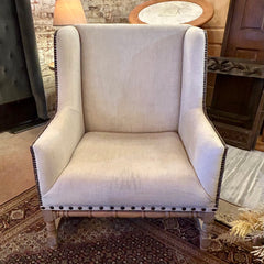 Anthwerpen Luca Arm Chair in Two Tone Ivory Linen Upholstery, Back Cushion