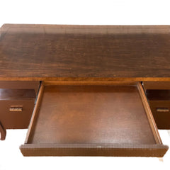 Desk with 2 Deep Drawers, open storage, sm center drawer