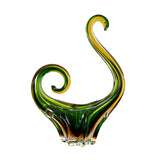 Murano Blown Glass Vase, Swan, Green, Brown, Clear