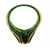 Murano Blown Glass Vase, with Handle, Green, Brown, Clear