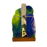 Tom Pauley Clock, Stained Glass, Blue Jeweled, Tabletop, New