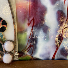 Table Clock, Stained Glass in Red, White, Green, Black, Pink