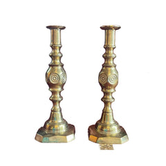 Antique Brass Plated Candlestick Holders, Pair
