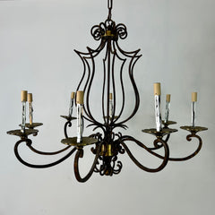 Chandelier with Oxidized Metal Eight-Arm, Basket Top
