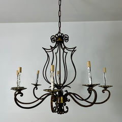 Chandelier with Oxidized Metal Eight-Arm, Basket Top
