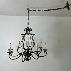 Chandelier with Oxidized Metal Eight-Arm, Basket Top