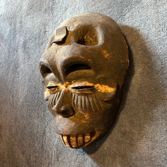 Primitive African Tribal Mask, Big Teeth, Wood Hand Carved