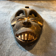 Primitive African Tribal Mask, Big Teeth, Wood Hand Carved