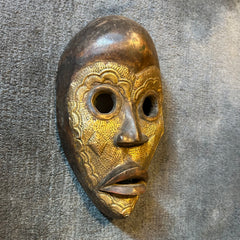 West African Mask, Wood, Brass, Hand Carved, Tribal