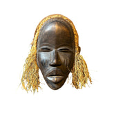 Congo Tribal Mask, Woman's Face, Hand Carved, Raffia Hair