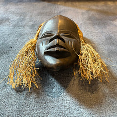 Congo Tribal Mask, Woman's Face, Hand Carved, Raffia Hair