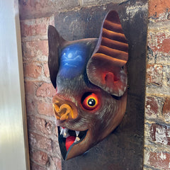 "Arte Baruca" Costa Rican Bat Mask, Hand Carved, Painted, Wood, Signed
