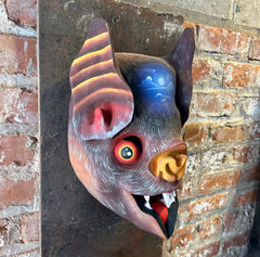 "Arte Baruca" Costa Rican Bat Mask, Hand Carved, Painted, Wood, Signed