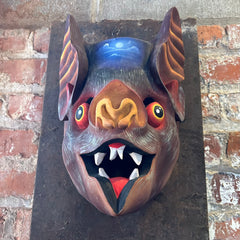 "Arte Baruca" Costa Rican Bat Mask, Hand Carved, Painted, Wood, Signed