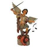 Statue of Winged Archangel Michael Battling Satan, Carved Wood, Metal