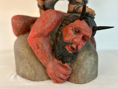 Statue of Winged Archangel Michael Battling Satan, Carved Wood, Metal